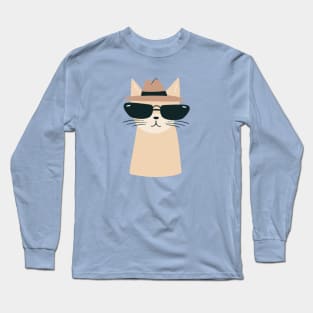 Dapper Cat Minimalism: Cream Fedora & Glasses Art Long Sleeve T-Shirt